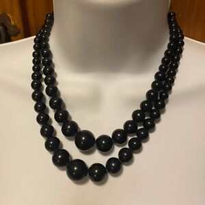 Vintage double-strand black bead graduated necklace Hong Kong mid-20th century